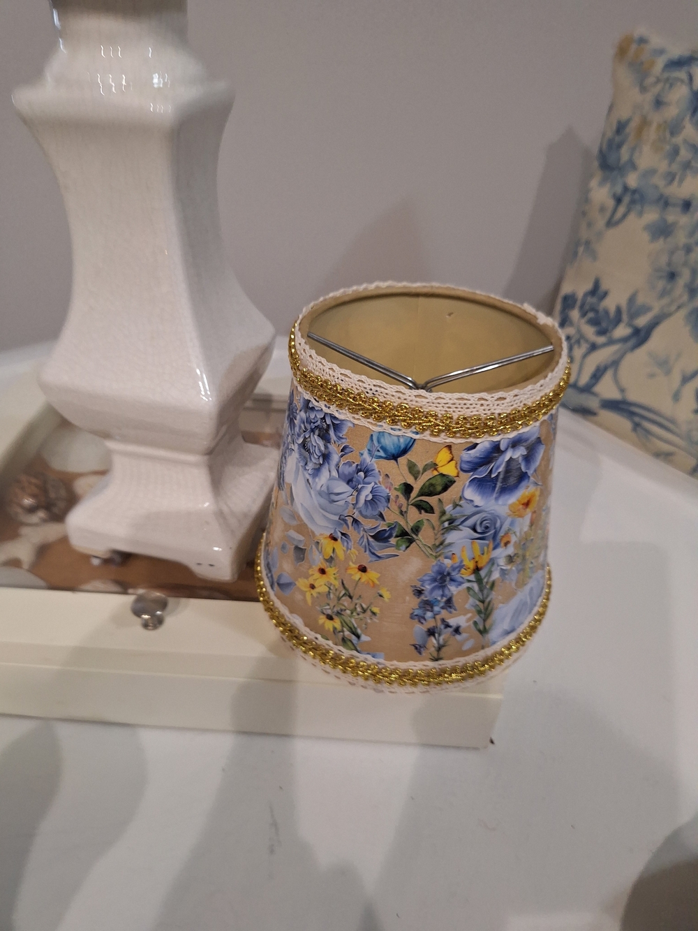 Floral Blue & Yellow Decorative Lantern Shade - Unbranded